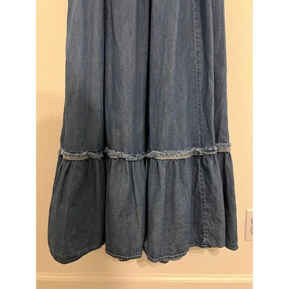 Free People Maxi Dress Womens XL Blue Boho Chic Cottagecore Whimsy Cowgirl - Picture 7 of 15